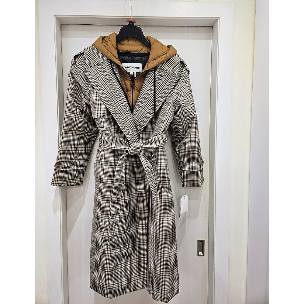 DKNY Jeans Women's Mixed-Media Puffer Trench Coat